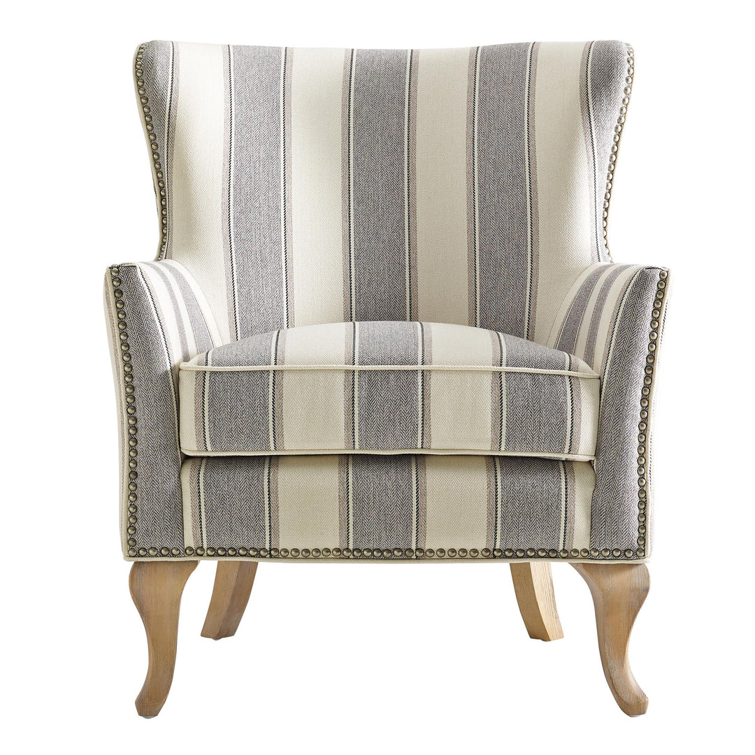 Reva Upholstered Club Accent Chair with Nail Head Trim  -  Gray Stripe