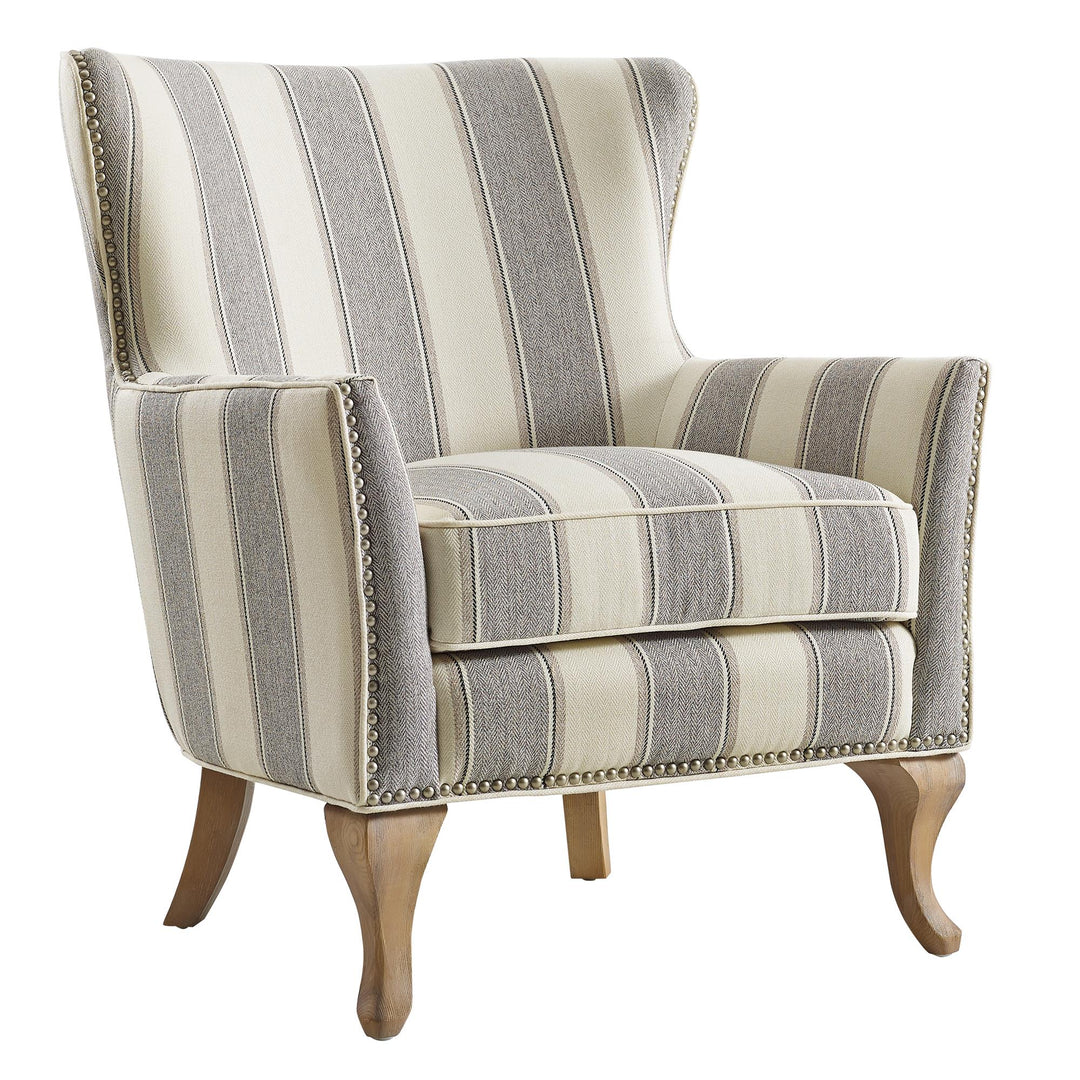 Reva Nail Head Trim Upholstered Club Accent Chair -  Gray Stripe