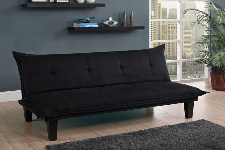 Lodge Microfiber Upholstered Futon with Extra-Padded Seats - Black