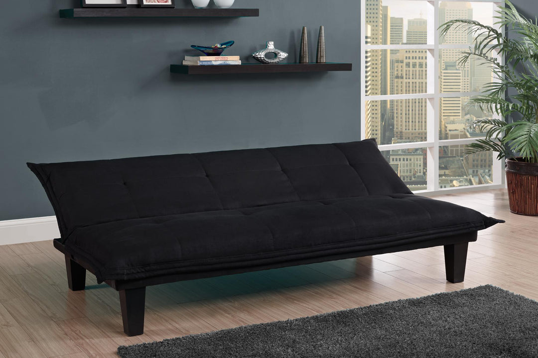 Lodge Microfiber Upholstered Futon with Extra-Padded Seats - Black