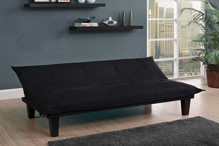 Lodge Microfiber Upholstered Futon with Extra-Padded Seats - Black