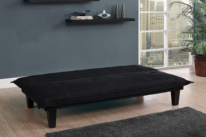 Lodge Microfiber Upholstered Futon with Extra-Padded Seats - Black