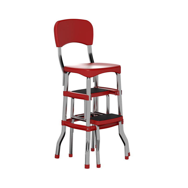COSCO Stylaire Retro Chair + 2-Step Step Stool w/ Pull-Out Steps -  Red 