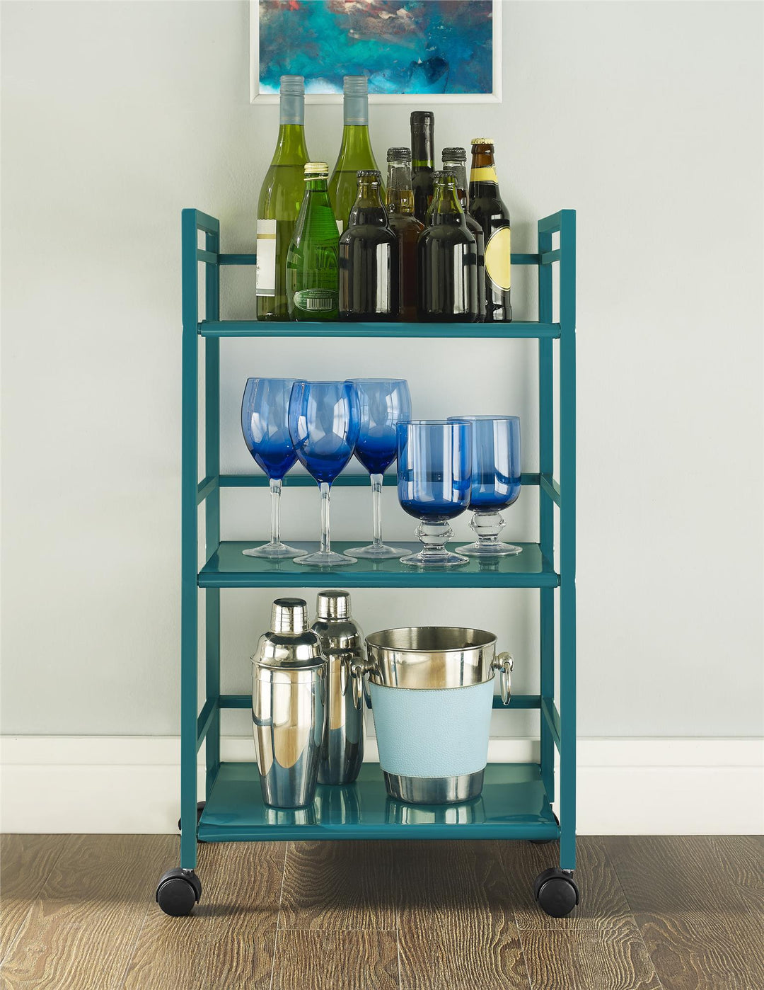Marshall 3 Shelf Metal Rolling Utility Cart - Teal