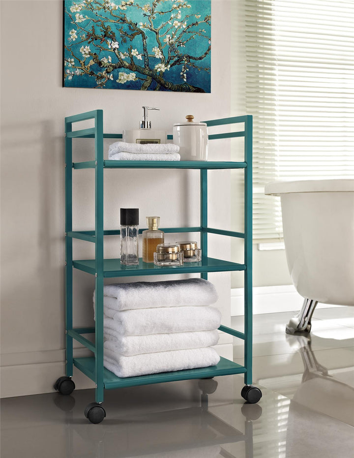 Marshall 3 Shelf Metal Rolling Utility Cart - Teal
