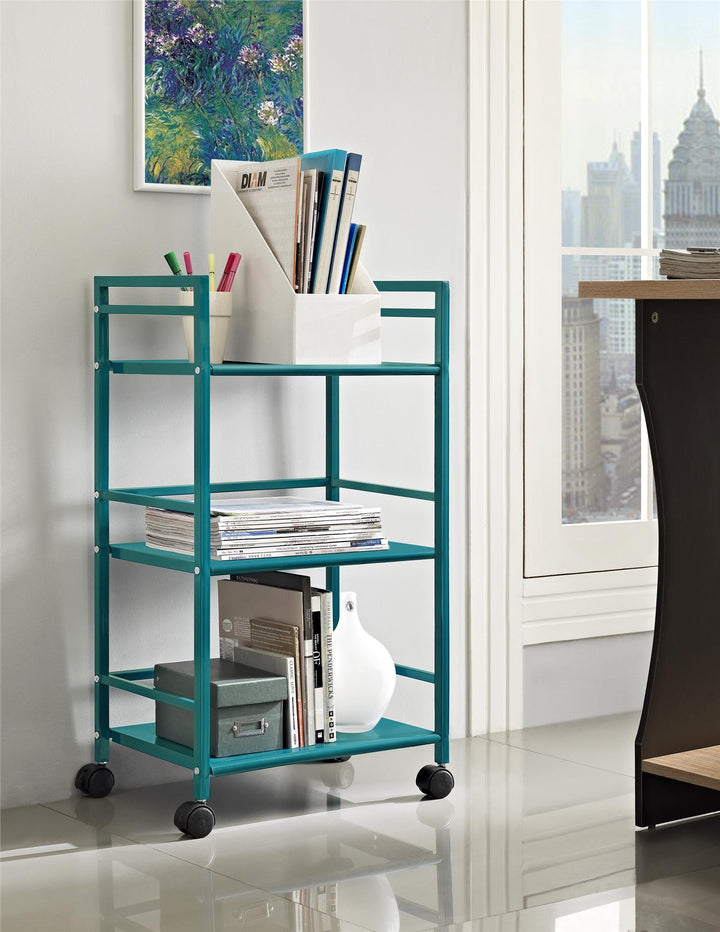 Marshall 3 Shelf Metal Rolling Utility Cart - Teal
