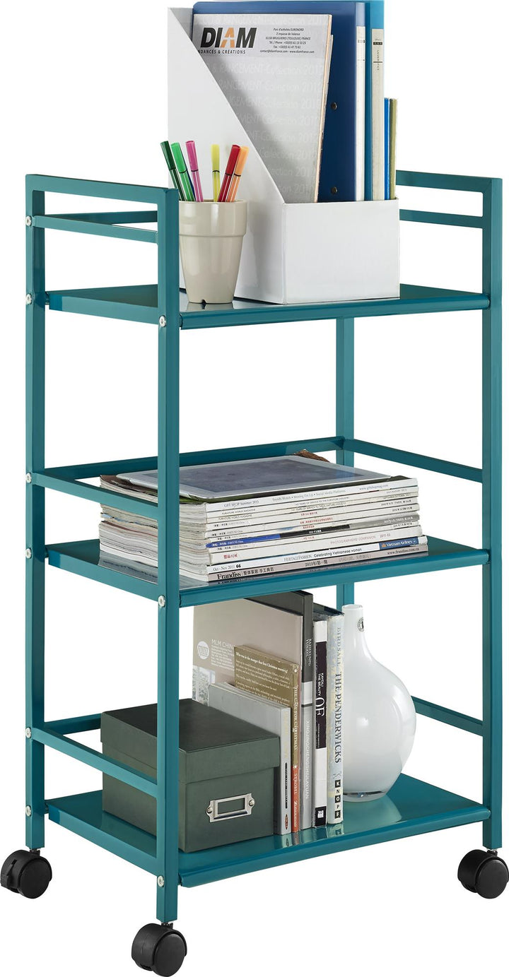 Marshall 3 Shelf Metal Rolling Utility Cart - Teal