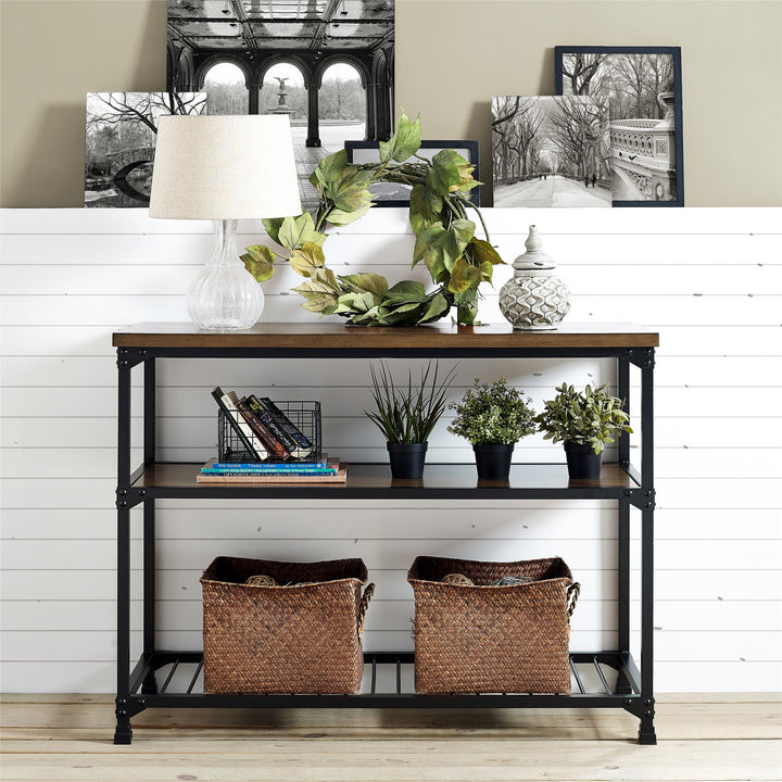 Cassy Rustic Multifunction Island with Three-tiered Storage Shelves -  Rustic Oak