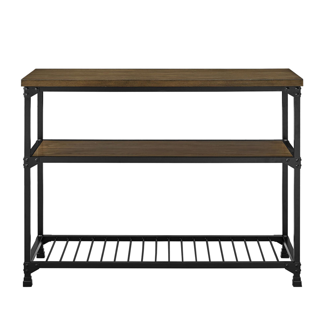 Cassy Rustic Multifunction Island with Three-tiered Storage Shelves -  Rustic Oak