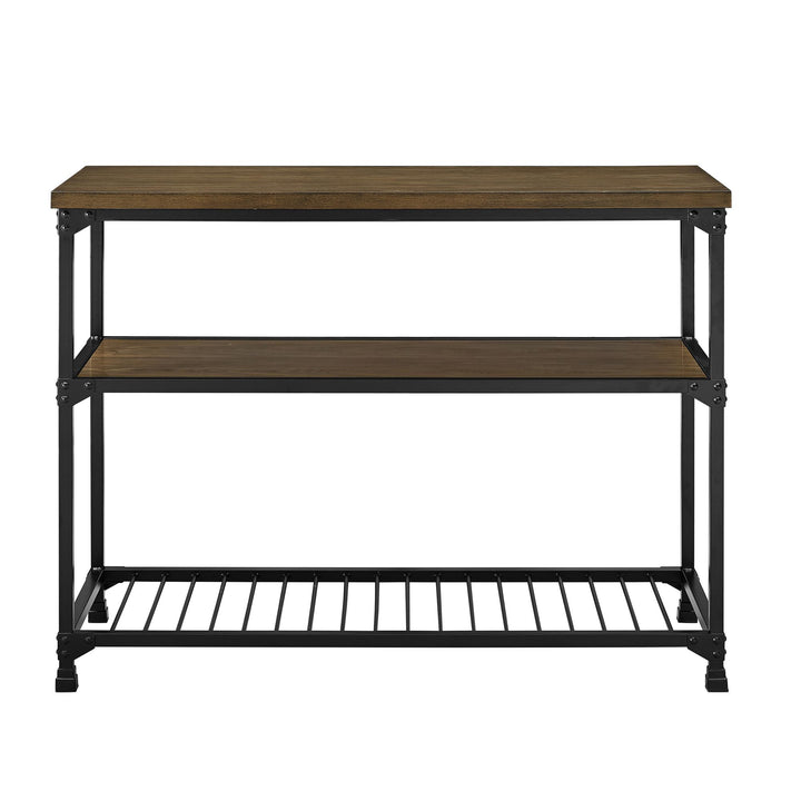 Cassy Rustic Multifunction Island with Three-tiered Storage Shelves -  Rustic Oak