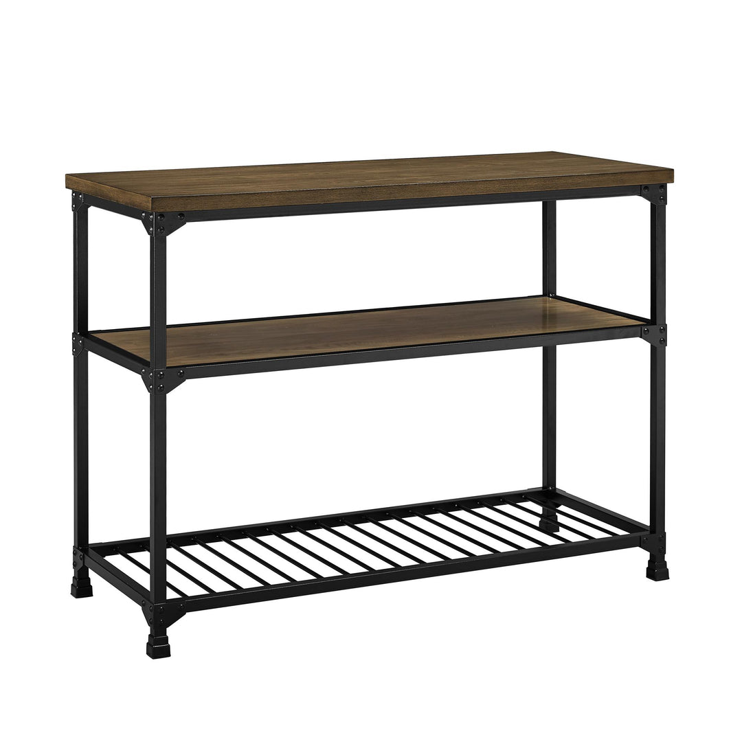 Rustic Multifunction Island Three-tiered Storage Shelves Cassy -  Rustic Oak