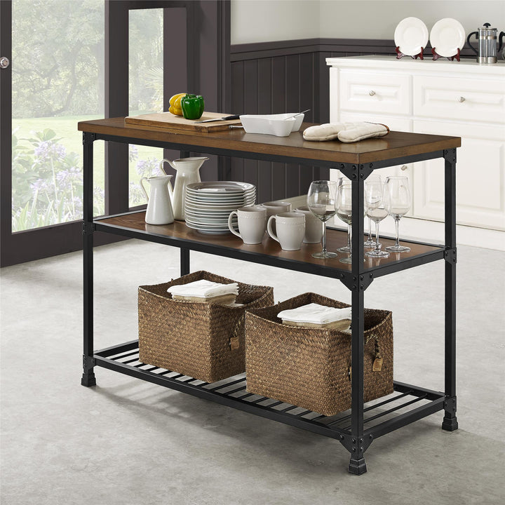 Rustic Multifunction Island with Three-tiered Storage Shelves Cassy -  Rustic Oak