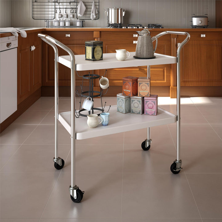 2 tier metal serving cart -  White 