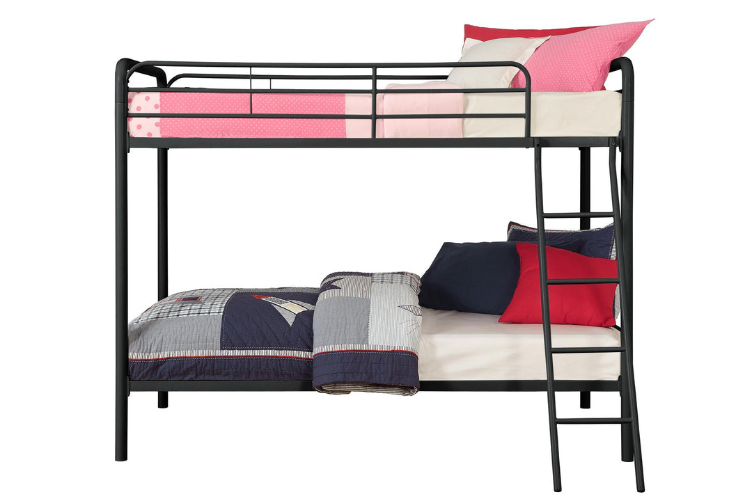 Twin over Twin Metal Bunk Bed with Slanted Front Ladder and Guardrails - Black - Twin-Over-Twin