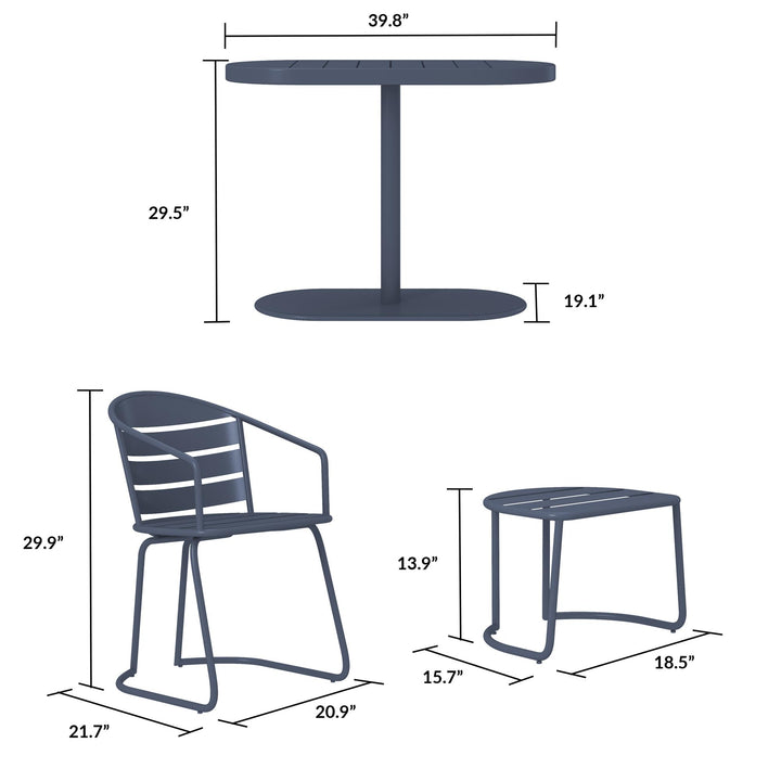 Modern 5 piece patio dining set with chairs and ottomans -  Steel Gray