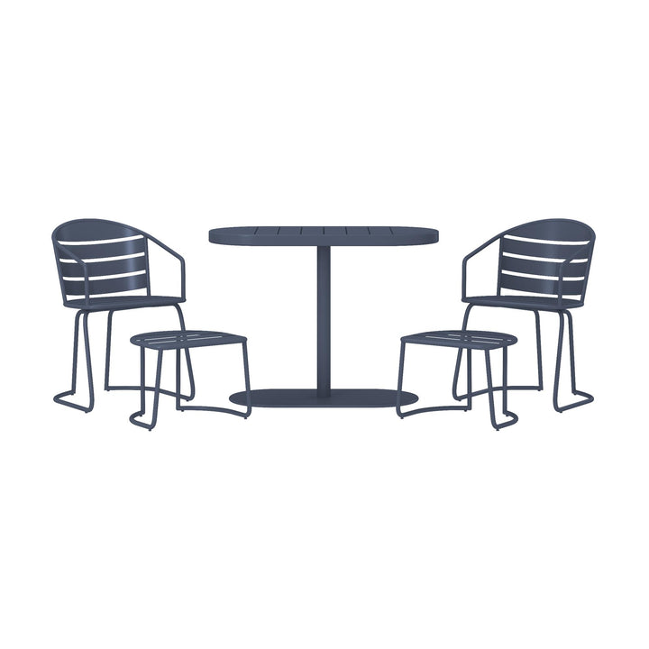 5 Piece Patio Dining Set with 2 Chairs and 2 Ottomans  -  Steel Gray