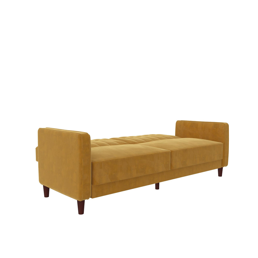 Pin Tufted Transitional Futon with Vertical Stitching and Button Tufting  -  Mustard