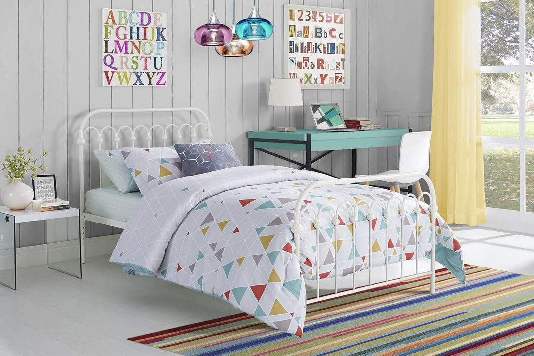 Easy to Assemble Bright Pop Metal Bed -  White 
