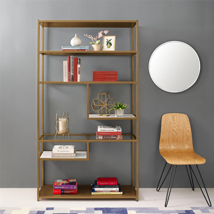 Moriah modern geometric bookshelf -  Brass