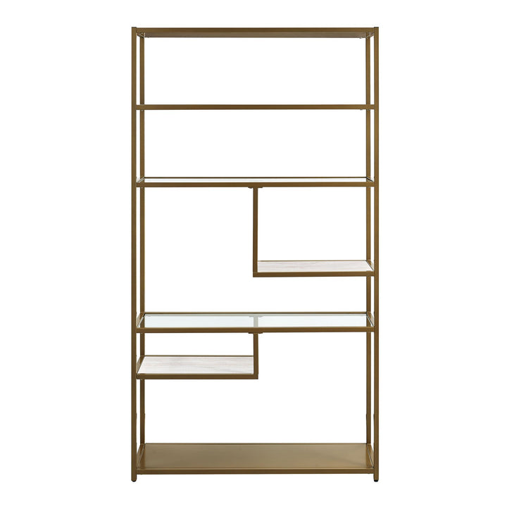 Moriah Bookcase Étagère with Modern Geometric Design  -  Brass