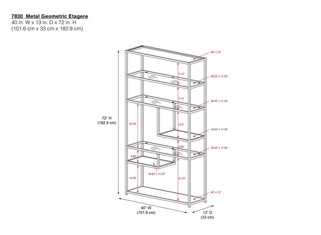 Unique geometric shelving unit Moriah -  Brass