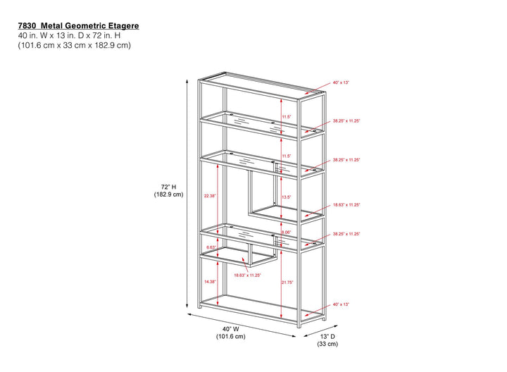 Unique geometric shelving unit Moriah -  Brass