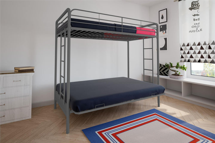Sammie Twin Bunk Bed with Guardrails -  Silver  - Twin-Over-Futon