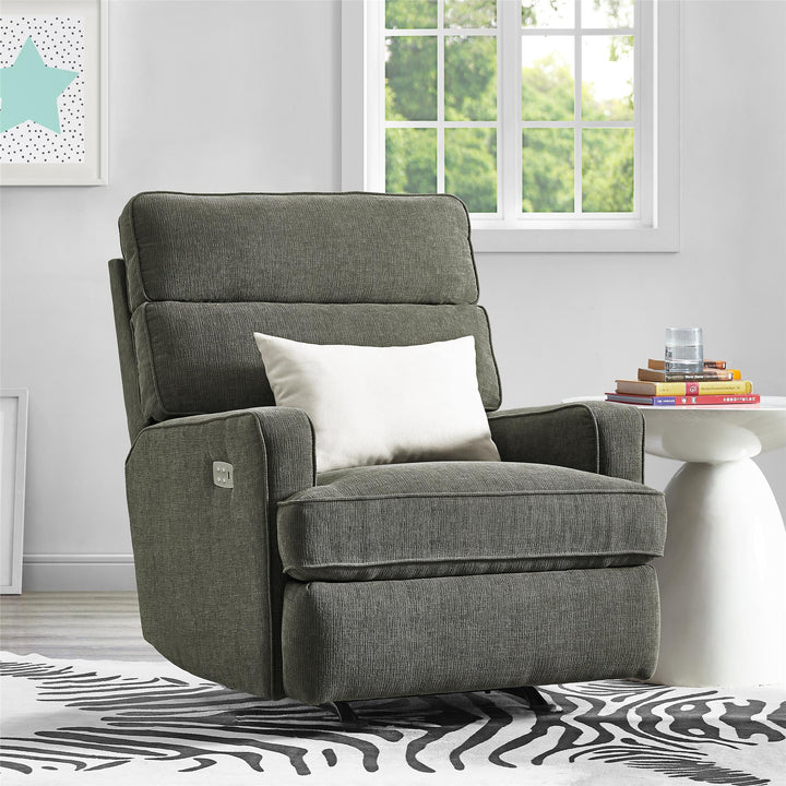 Kizzie Dual Power Rocking Recliner with Memory Foam Headrest -  Gray
