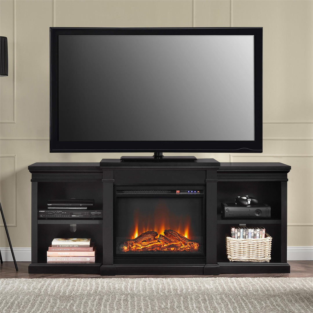 Manchester TV Stand with Electric Fireplace -  Black