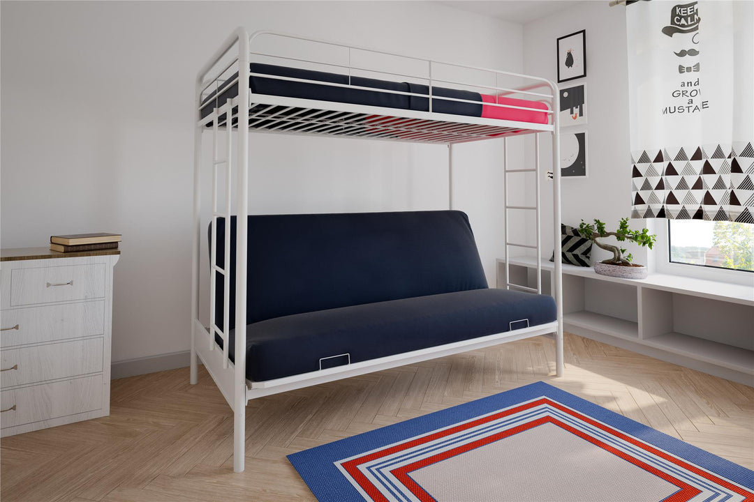 Best Sammie Bunk Bed with Integrated Guardrails -  White  - Twin-Over-Futon