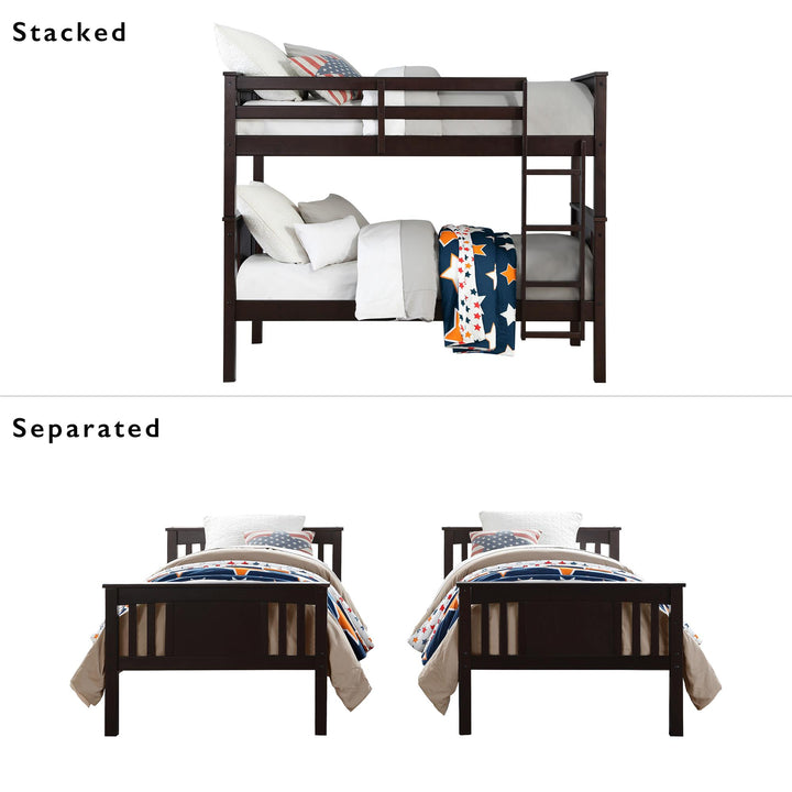Wood Slats Wooden Twin over Twin Bunk Bed with Dylan -  Espresso