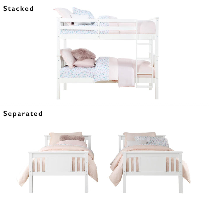 With Slats Wood Wooden Twin over Twin Bunk Bed Dylan -  White
