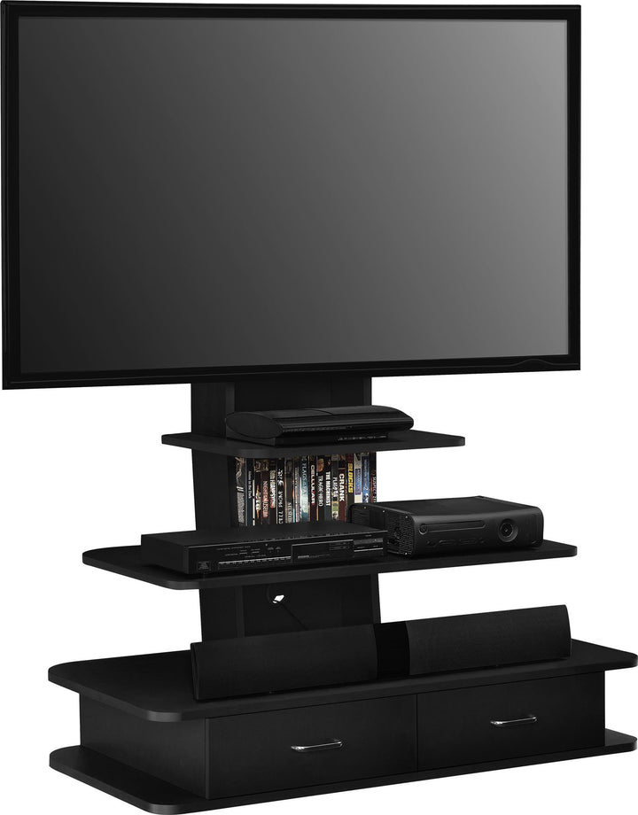 Adjustable TV stand with mount and drawers - Black
