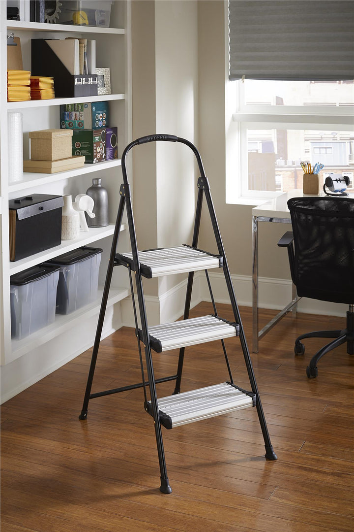 Three Step Folding Step Stool with Rubber Hand Grip - Black - 1-Pack