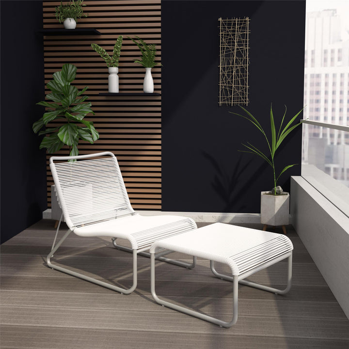 Lita 2 Piece Patio Lounge and Ottoman Set - White