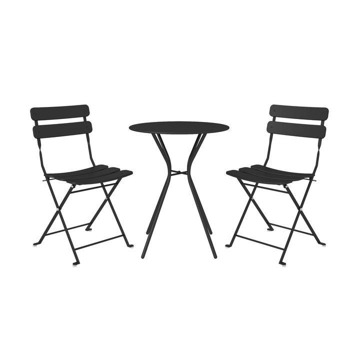 Outdoor Dining Set 3 Piece Bistro Set with 2 Folding Chairs and Round Table  -  Black