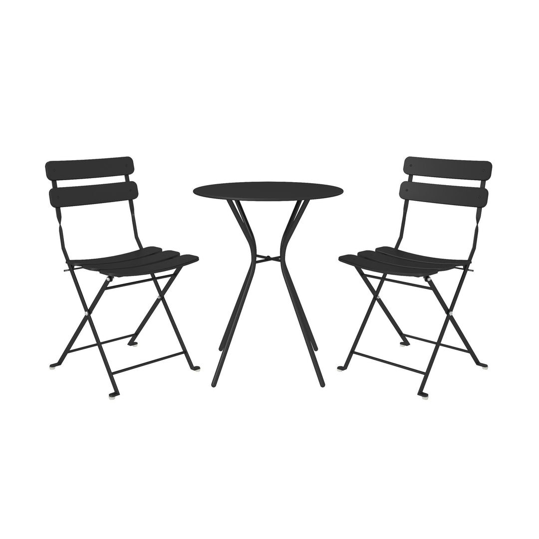 Outdoor Dining Set 3 Piece Bistro Set with 2 Folding Chairs and Round Table  -  Black