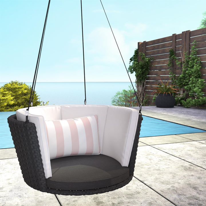 Sally Patio Hanging Wicker Swing with Cushions - Light Pink - Standard Swing