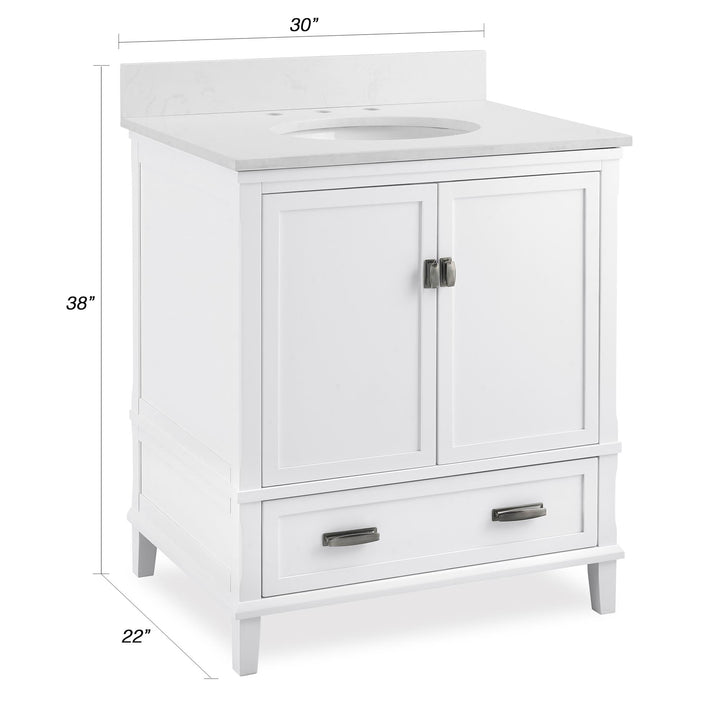 Compact bathroom vanity with porcelain sink -  White - 30"