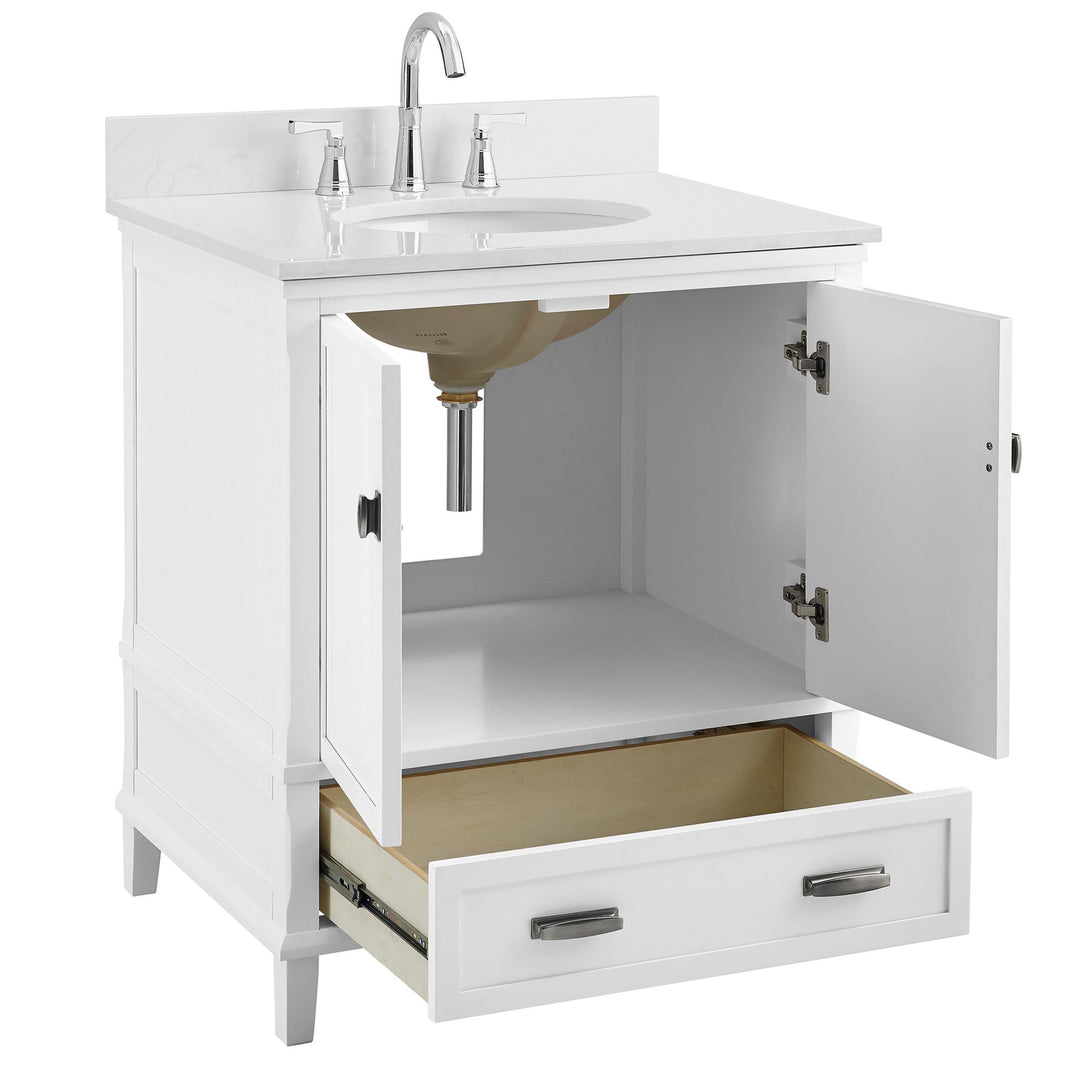 Bathroom vanity with pre-attached sink -  White - 30"