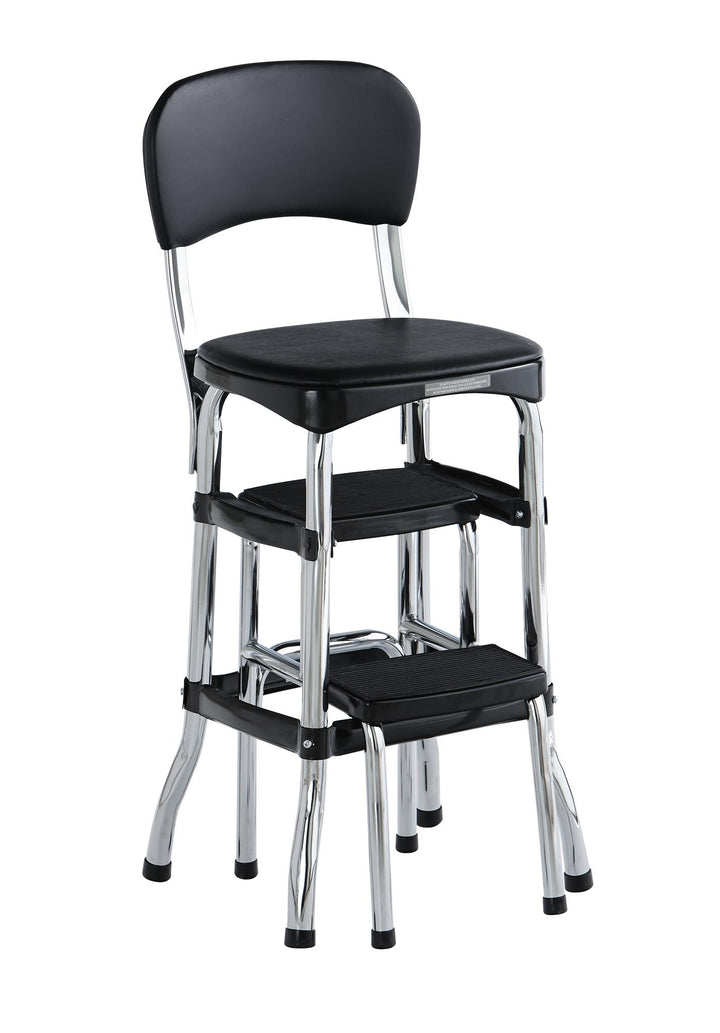 Stylaire Retro Chair + Pull-Out Step Stool -  Black 