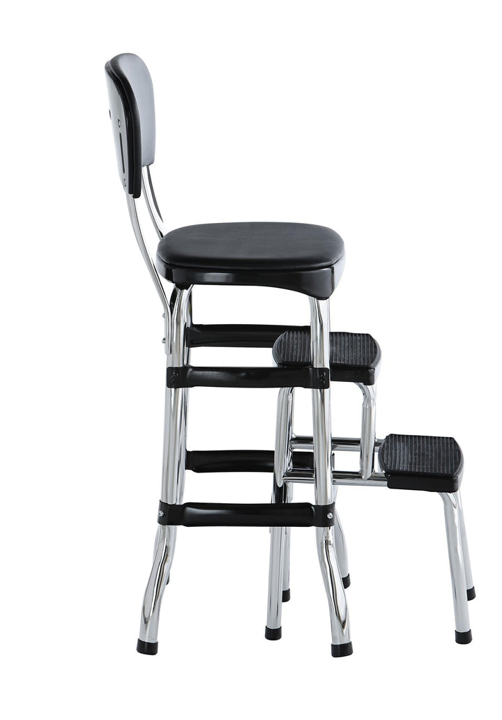 Chair and 2-Step Stool with Pull-Out Steps -  Black 