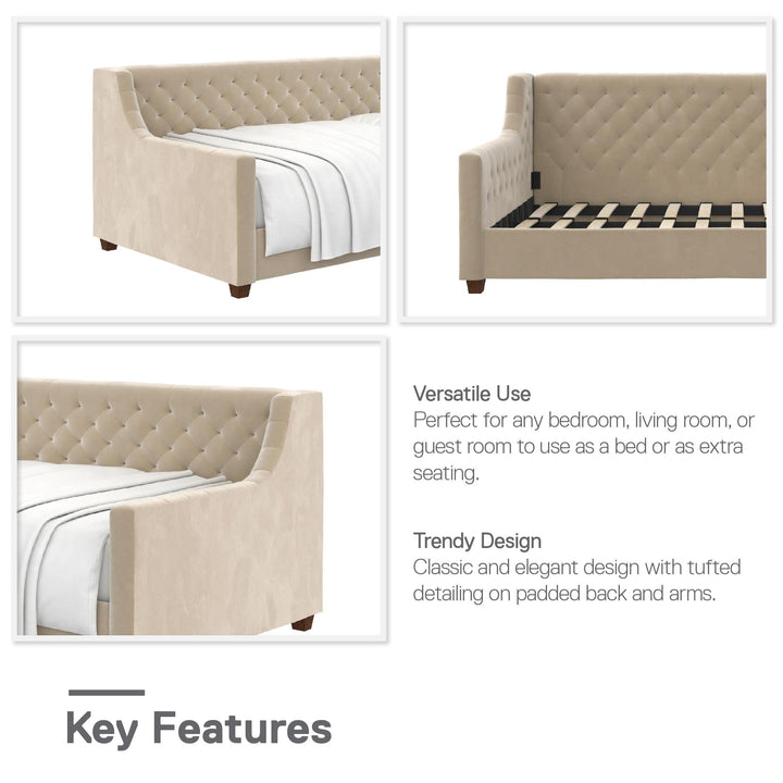 Jordyn Upholstered Daybed with Velvet Fabric -  Ivory  -  Twin