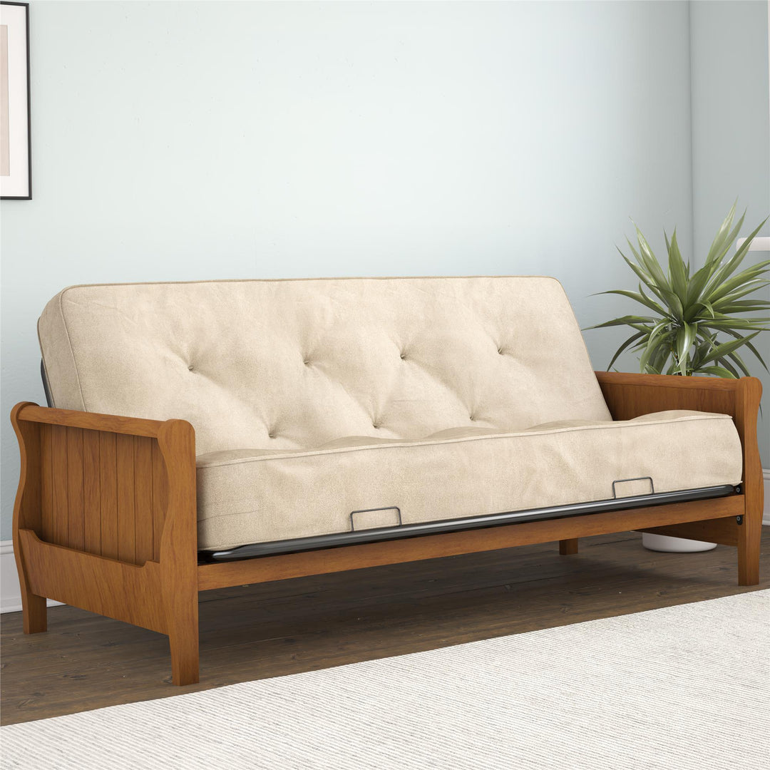 8 Inch Independently Encased Coil Futon Mattress with Linen Upholstery - Tan
