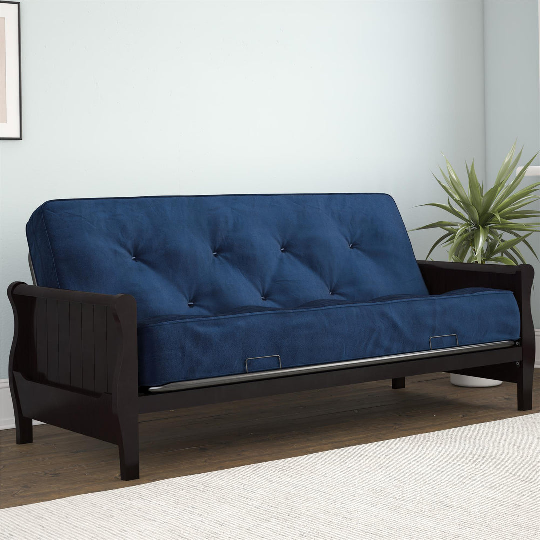 8 Inch Independently Encased Coil Futon Mattress with Linen Upholstery - Navy