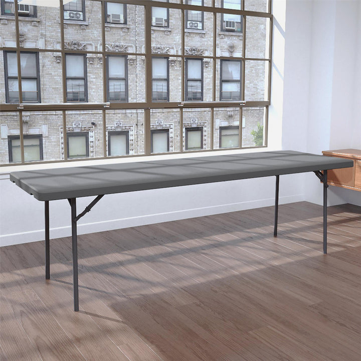 8 foot Commercial Blow Mold Folding Table - Gray - 1-Pack