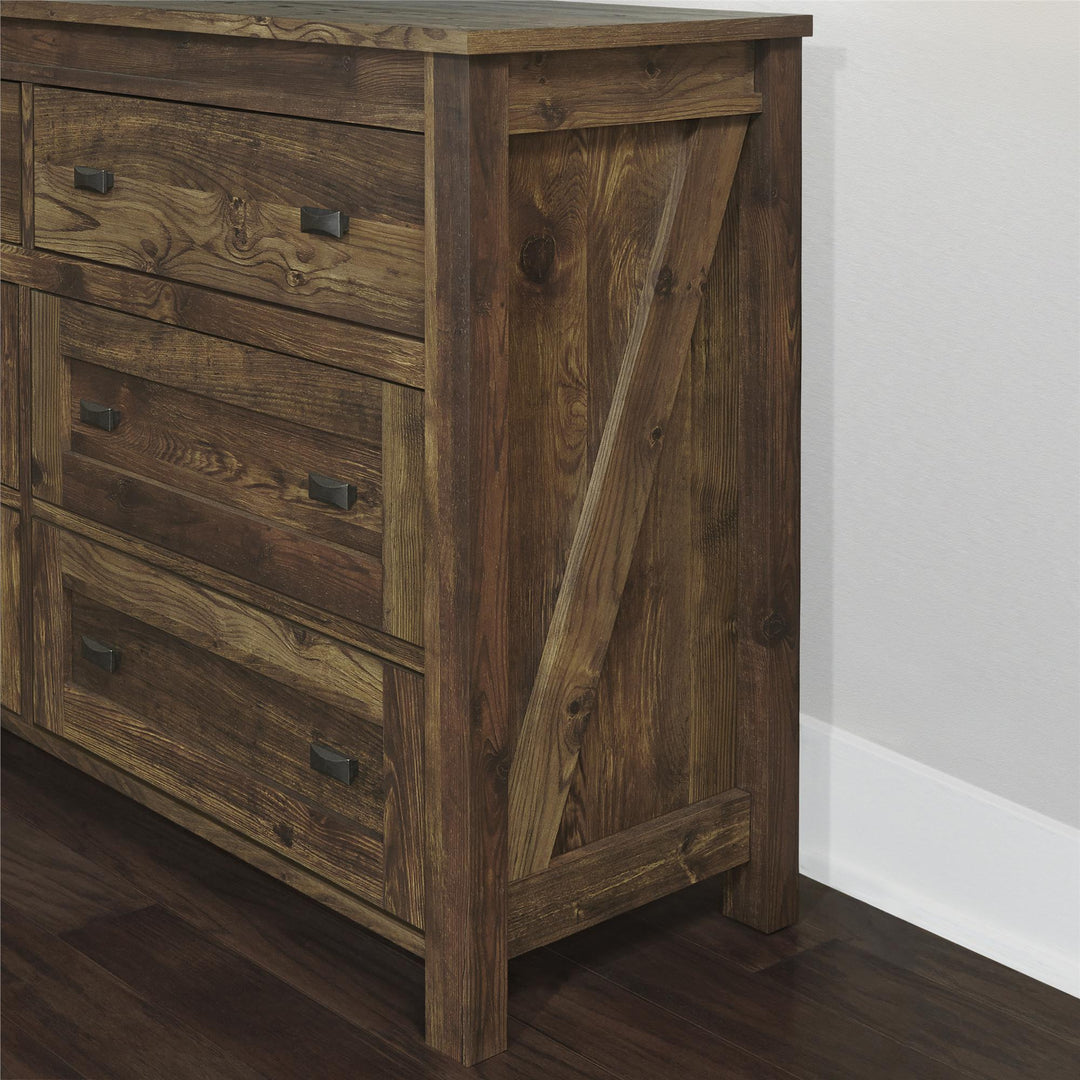 Farmington 6 Drawer Rustic Farmhouse Dresser with Linen Interiors - Rustic