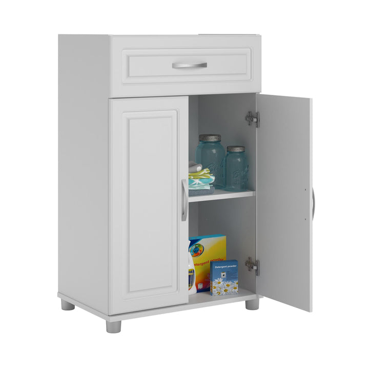 Kendall 24 Inch Multipurpose 2 Door Base Storage Cabinet with Drawer - White
