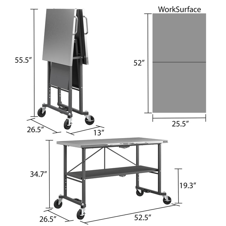 Stainless Steel SmartFold Workbench on Wheels -  Dark Gray 