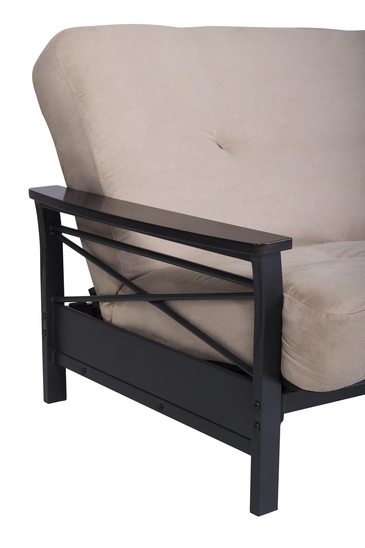 Nadine Metal Futon Frame with Espresso Wood Armrests - Black - Full